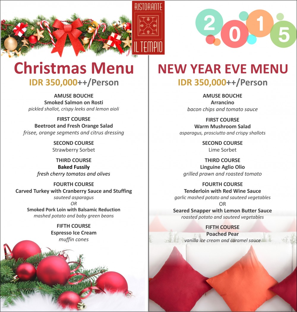 ILTEMPIO CHRISTMAS AND NEW YEAR MENU